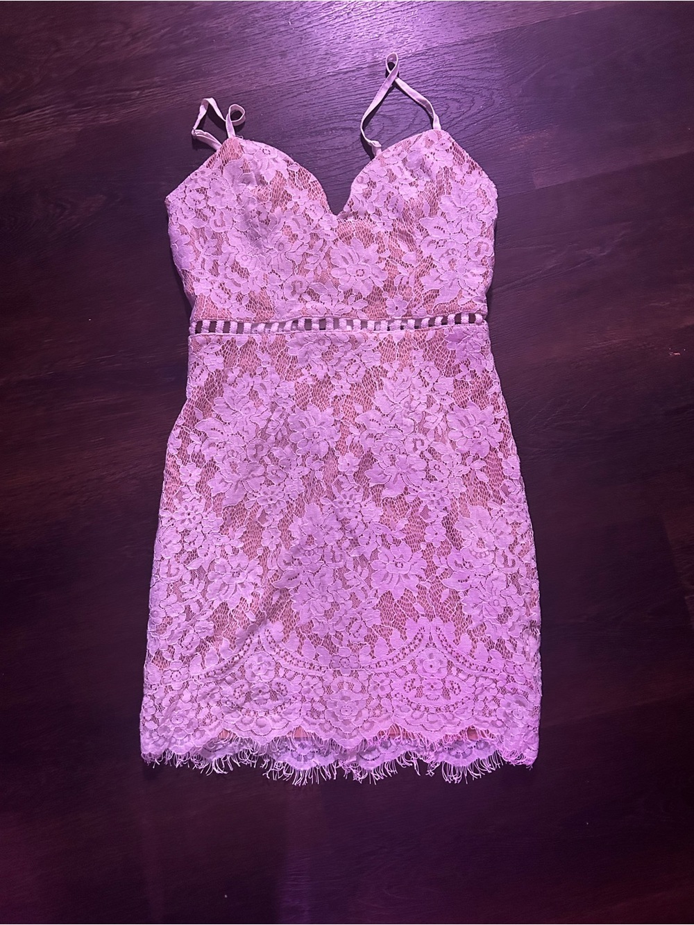 Tobi Pink Lace Spaghetti-Strap Mini Dress